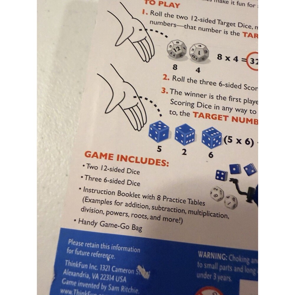 Think Fun Math Dice Learning Game- Educational/ Fun- NEW - Picture 4 of 4